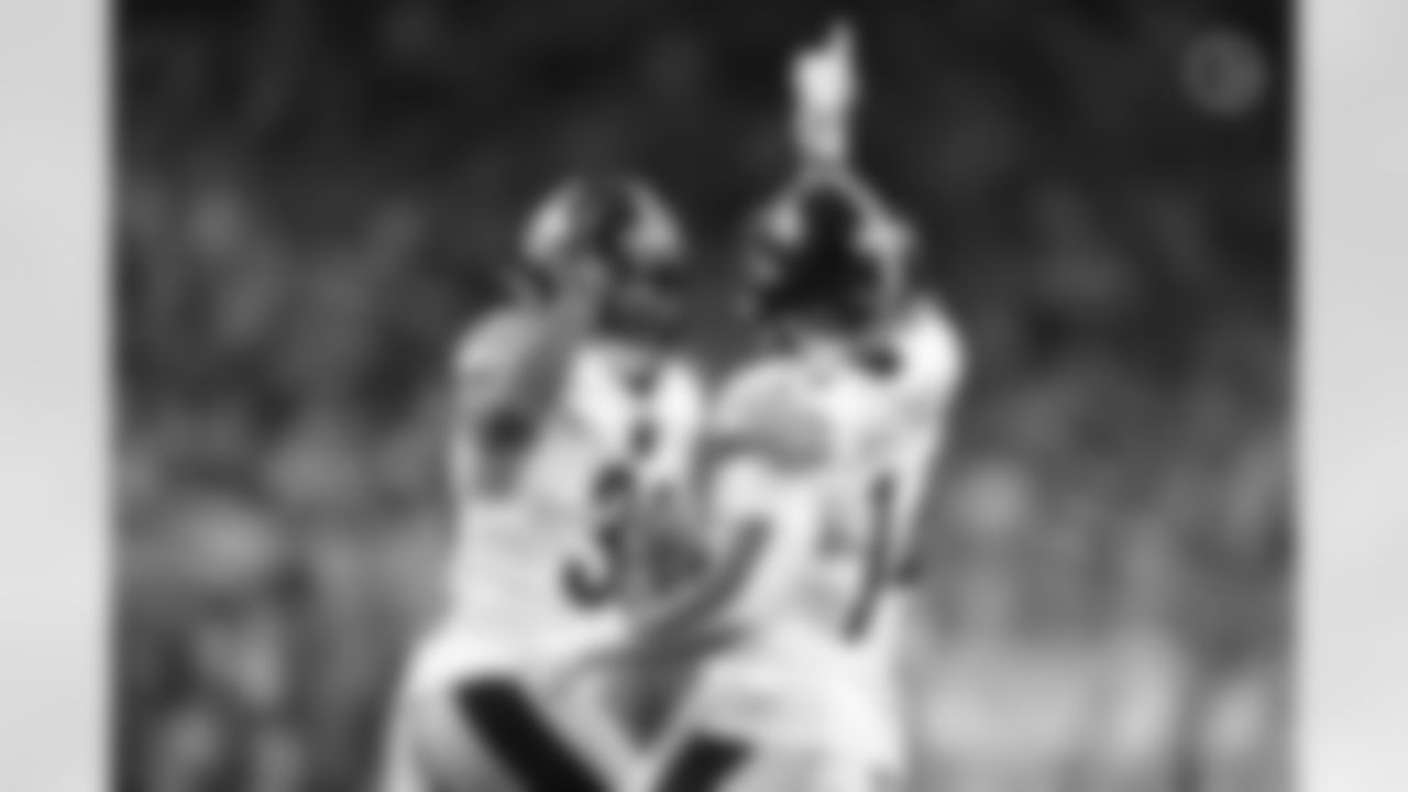 Pittsburgh Steelers running back Jaylen Warren (30) and Pittsburgh Steelers running back Kenneth Gainwell (14) during a regular season game between the Pittsburgh Steelers and the Detroit Lions, Sunday, Dec. 21, 2025 in Detroit, MI. (Karl Roser / Pittsburgh Steelers)