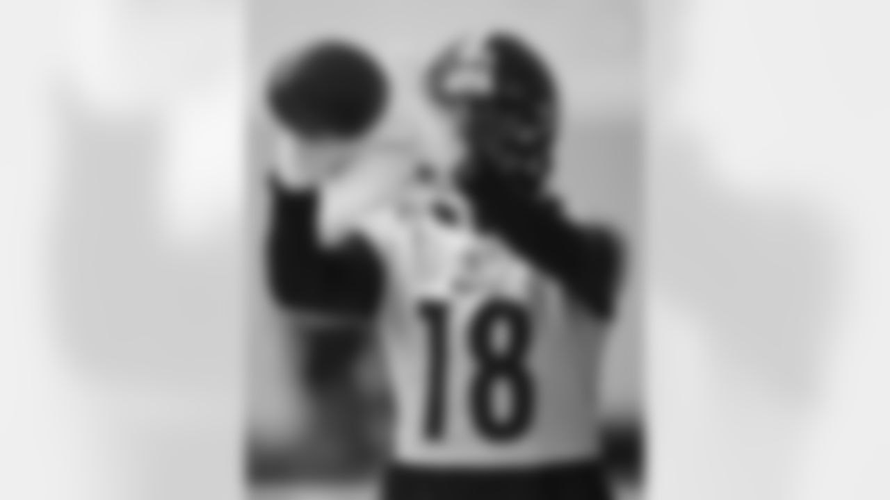 Pittsburgh Steelers wide receiver Diontae Johnson (18) during practice at the UPMC Rooney Sports Complex preparing for a Week 13 matchup against the Arizona Cardinals, Friday, Dec. 1, 2023 in Pittsburgh, PA. (Karl Roser / Pittsburgh Steelers)