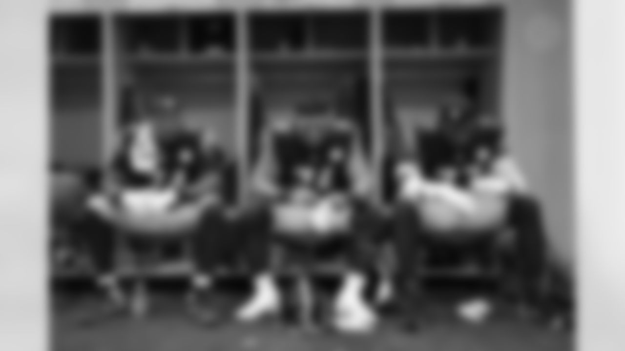Pittsburgh Steelers offensive lineman Spencer Anderson (74), Pittsburgh Steelers offensive tackle Troy Fautanu (76) and Pittsburgh Steelers offensive tackle Broderick Jones (77) prior to a regular season game between the Pittsburgh Steelers and the Denver Broncos, Sunday, Sept. 15, 2024 in Denver, CO. (Karl Roser / Pittsburgh Steelers)