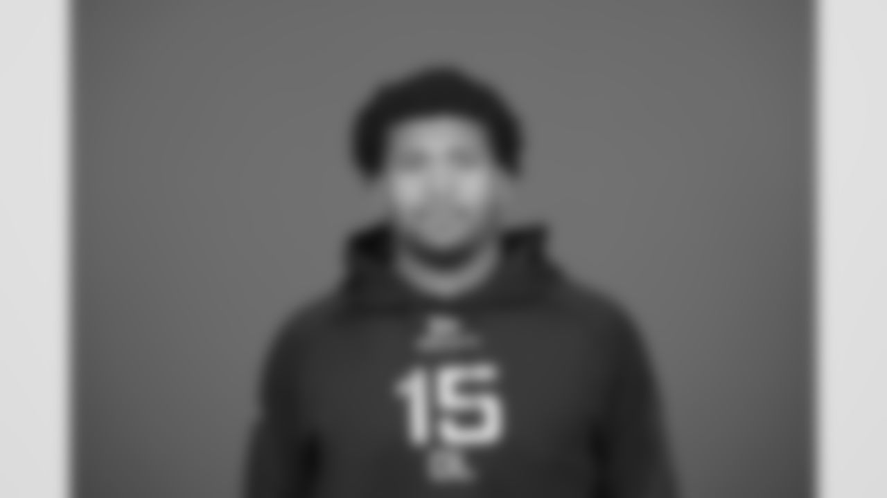 Oregon defensive lineman Derrick Harmon (DL15) poses for a portrait at the NFL football Combine on Tuesday, Feb. 25, 2025 in Indianapolis. (AJ Mast/AP Content Services for the NFL)