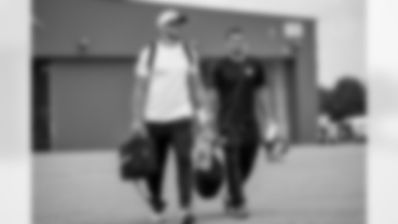 Pittsburgh Steelers linebacker Cole Holcomb (55) and wide receiver Roman Wilson (10) travels to Jacksonville on Friday August 8, 2025 for the Week 1 preseason matchup against the Jacksonville Jaguars. (Karl Roser / Pittsburgh Steelers)