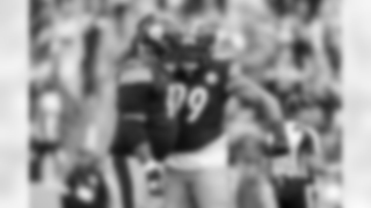 Pittsburgh Steelers defensive tackle Cameron Heyward (97) and Pittsburgh Steelers defensive tackle Derrick Harmon (99) during a regular season game between the Pittsburgh Steelers and the Indianapolis Colts, Sunday, Nov. 2, 2025 in Pittsburgh, PA. The Steelers defeated the Colts 27-20. (Karl Roser / Pittsburgh Steelers)