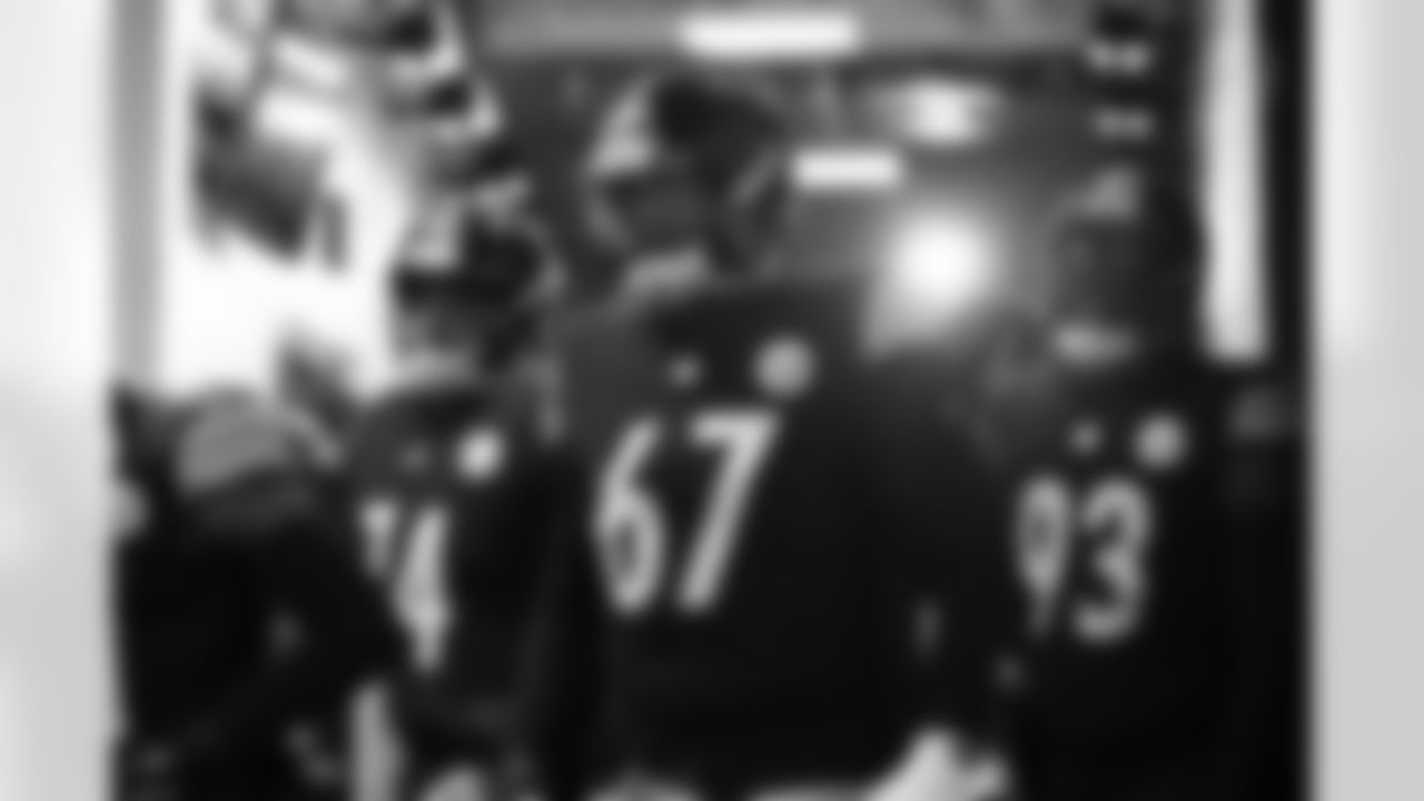 Pittsburgh Steelers offensive lineman Spencer Anderson (74), Pittsburgh Steelers offensive lineman Calvin Anderson (67) and Pittsburgh Steelers defensive tackle Esezi Otomewo (93) during a regular season game between the Pittsburgh Steelers and the Cincinnati Bengals, Sunday, Nov. 16, 2025 in Pittsburgh, PA. (Taylor Ollason / Pittsburgh Steelers)