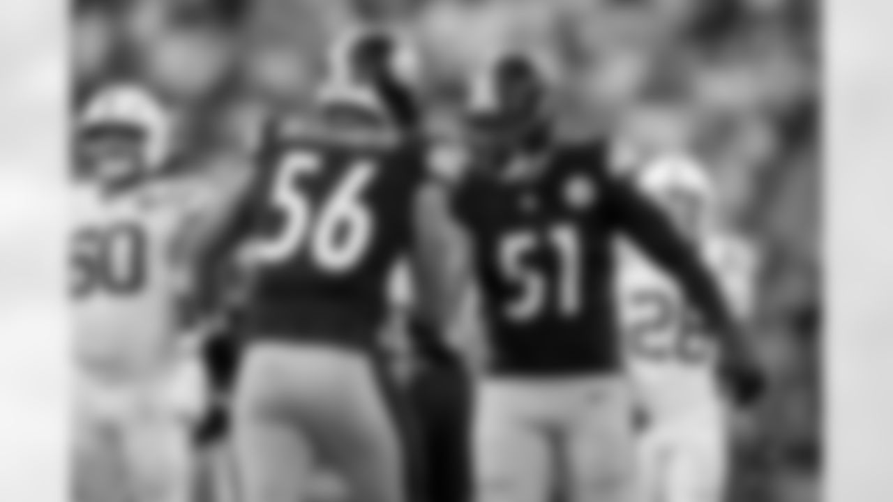 Pittsburgh Steelers linebacker Nick Herbig (51) and Pittsburgh Steelers linebacker Alex Highsmith (56) during a regular season game between the Pittsburgh Steelers and the Indianapolis Colts, Sunday, Nov. 2, 2025 in Pittsburgh, PA. The Steelers defeated the Colts 27-20. (Karl Roser / Pittsburgh Steelers)