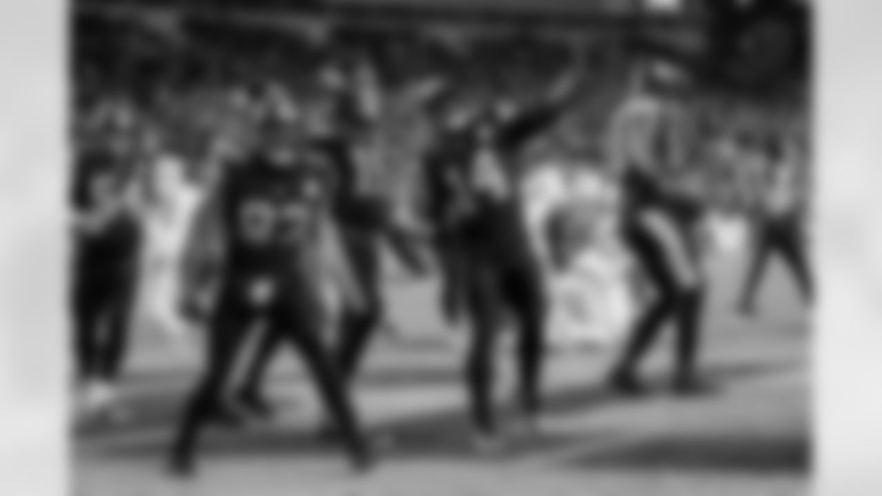 Pittsburgh Steelers tight end/fullback Connor Heyward (83) and Pittsburgh Steelers running back Kenneth Gainwell (14) during a regular season game between the Pittsburgh Steelers and the Miami Dolphins, Monday, Dec. 15, 2025 in Pittsburgh, PA. The Steelers defeated the Dolphins 28-15. (Taylor Ollason / Pittsburgh Steelers)