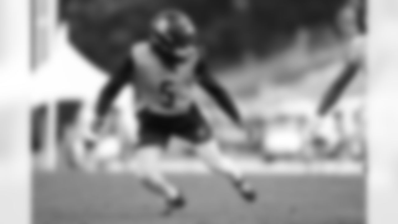 Pittsburgh Steelers cornerback Jalen Ramsey (5) trains at Saint Vincent College during the 2025 Steelers Training Camp on Saturday July 26, 2025 in Latrobe, PA. (Karl Roser / Pittsburgh Steelers)