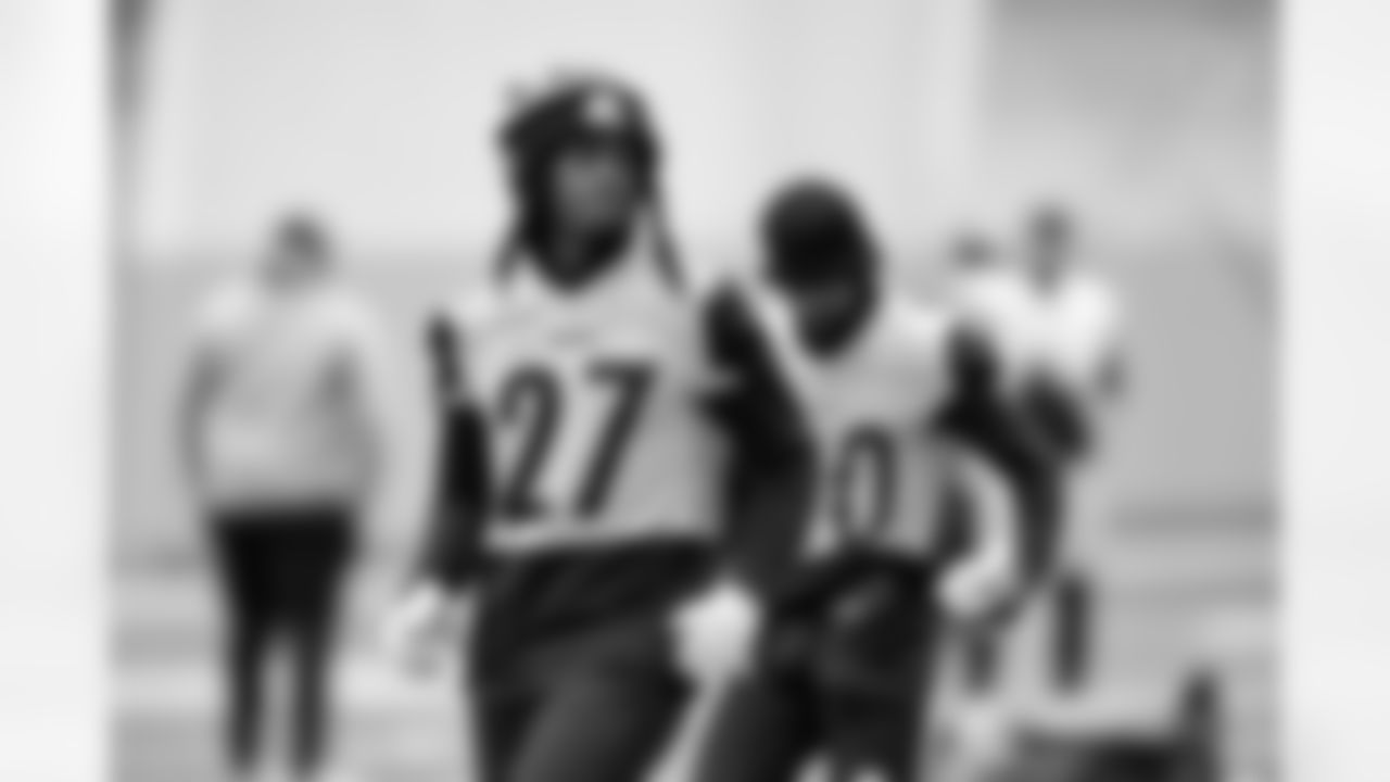Pittsburgh Steelers defensive back Cory Trice Jr. (27) during practice at the UPMC Rooney Sports Complex preparing for a Week 16 matchup against the Baltimore Ravens, Wednesday, Dec. 18, 2024 in Pittsburgh, PA. (Karl Roser / Pittsburgh Steelers)