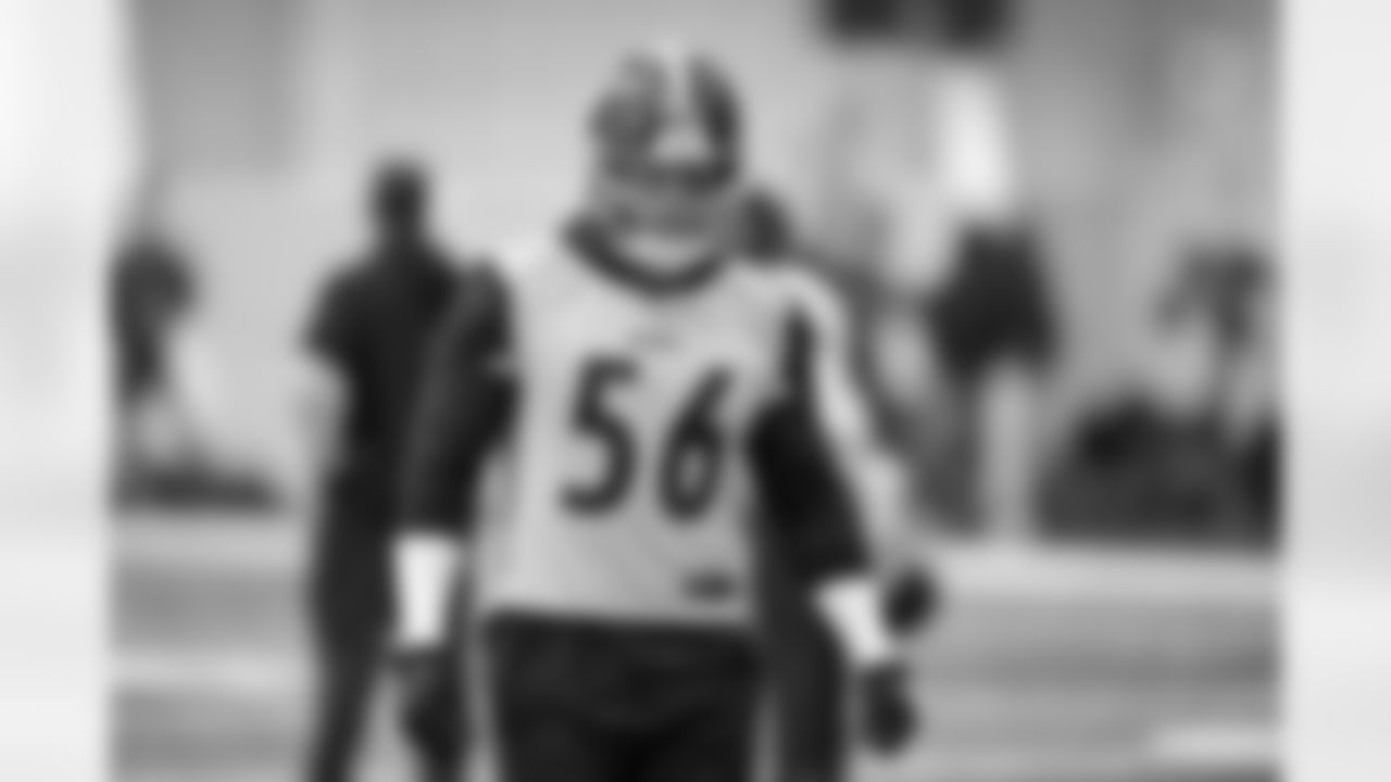 Pittsburgh Steelers linebacker Alex Highsmith (56) during practice at the UPMC Rooney Sports Complex preparing for a Week 7 matchup against the New York Jets, Wednesday, Oct. 16, 2024 in Pittsburgh, PA. (Karl Roser / Pittsburgh Steelers)