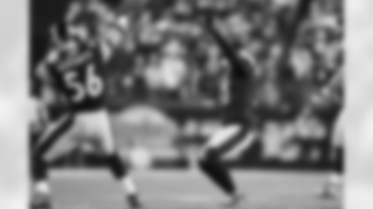 Pittsburgh Steelers linebacker Alex Highsmith (56) and linebacker Nick Herbig (51) during a regular season game between the Pittsburgh Steelers and the Baltimore Ravens, Sunday, Jan. 4, 2026 in Pittsburgh, PA.  (Karl Roser / Pittsburgh Steelers)