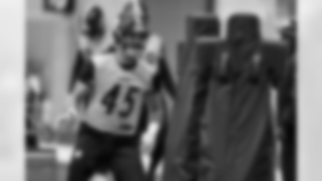 Pittsburgh Steelers linebacker Julius Welschof (45) during practice at the UPMC Rooney Sports Complex preparing for a Week 9 matchup against the Indianapolis Colts, Thursday, Oct. 30, 2025 in Pittsburgh, PA. (Karl Roser / Pittsburgh Steelers)