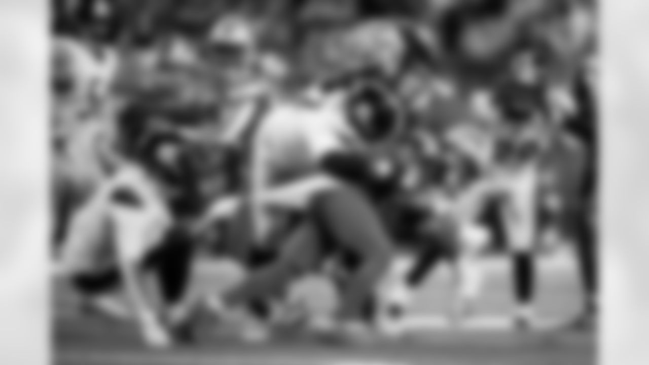 Pittsburgh Steelers defensive tackle Cameron Heyward (97) and Pittsburgh Steelers cornerback Jalen Ramsey (5) during a regular season game between the Pittsburgh Steelers and the Detroit Lions, Sunday, Dec. 21, 2025 in Detroit, MI. The Steelers defeated the Lions 29-24. (Karl Roser / Pittsburgh Steelers)