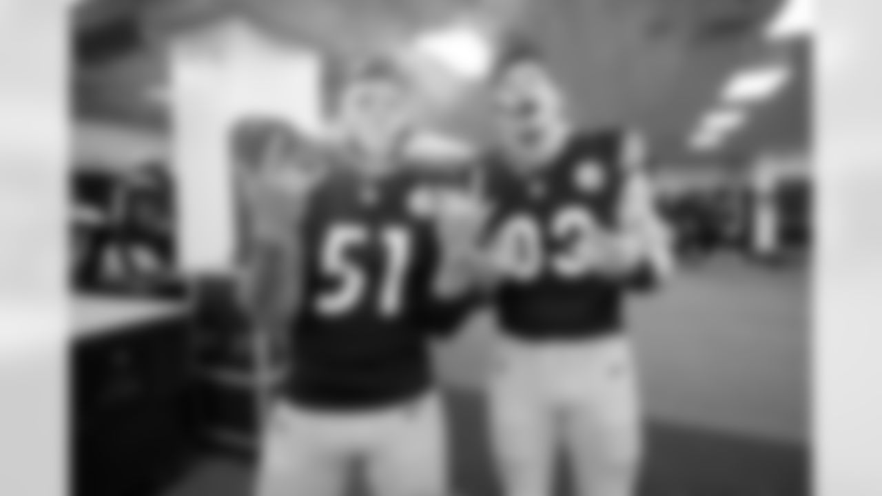 Pittsburgh Steelers linebacker Nick Herbig (51) and Pittsburgh Steelers linebacker Jack Sawyer (33) following a regular season game between the Pittsburgh Steelers and the Baltimore Ravens, Sunday, Jan. 4, 2026 in Pittsburgh, PA. The Steelers defeated the Ravens 26-24. (Karl Roser / Pittsburgh Steelers)