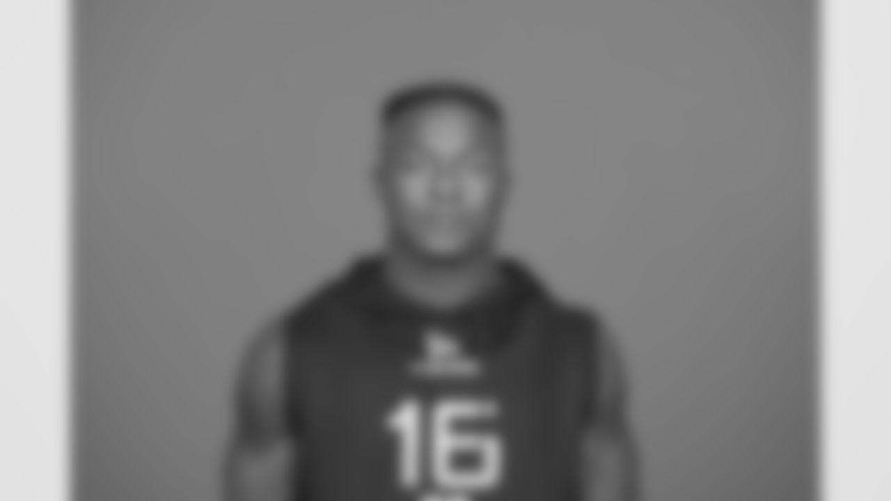 Iowa running back Kaleb Johnson (RB16) poses for a portrait at the NFL football Combine on Wednesday, Feb. 26, 2025 in Indianapolis. (AJ Mast/AP Content Services for the NFL)