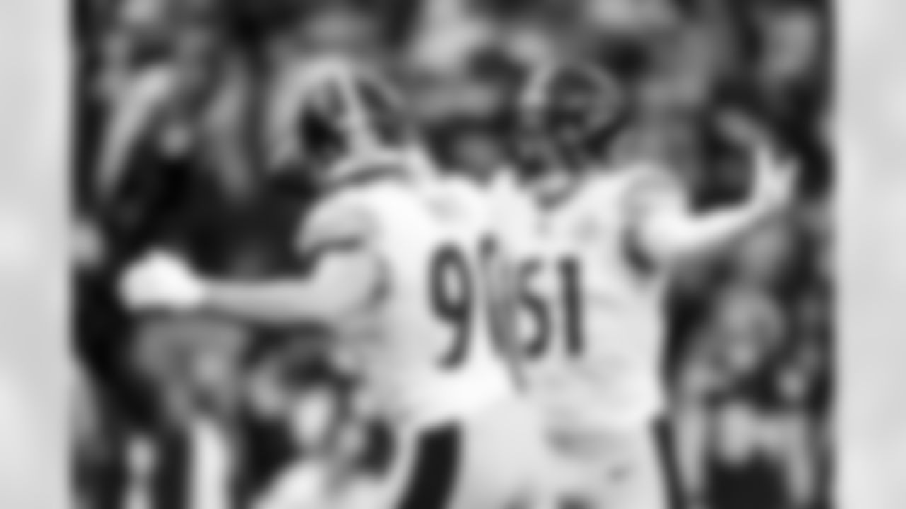 Pittsburgh Steelers linebacker T.J. Watt (90) and Pittsburgh Steelers linebacker Nick Herbig (51) during a regular season game between the Pittsburgh Steelers and the Seattle Seahawks, Sunday, Dec. 31, 2023 in Seattle, WA. (Karl Roser / Pittsburgh Steelers)