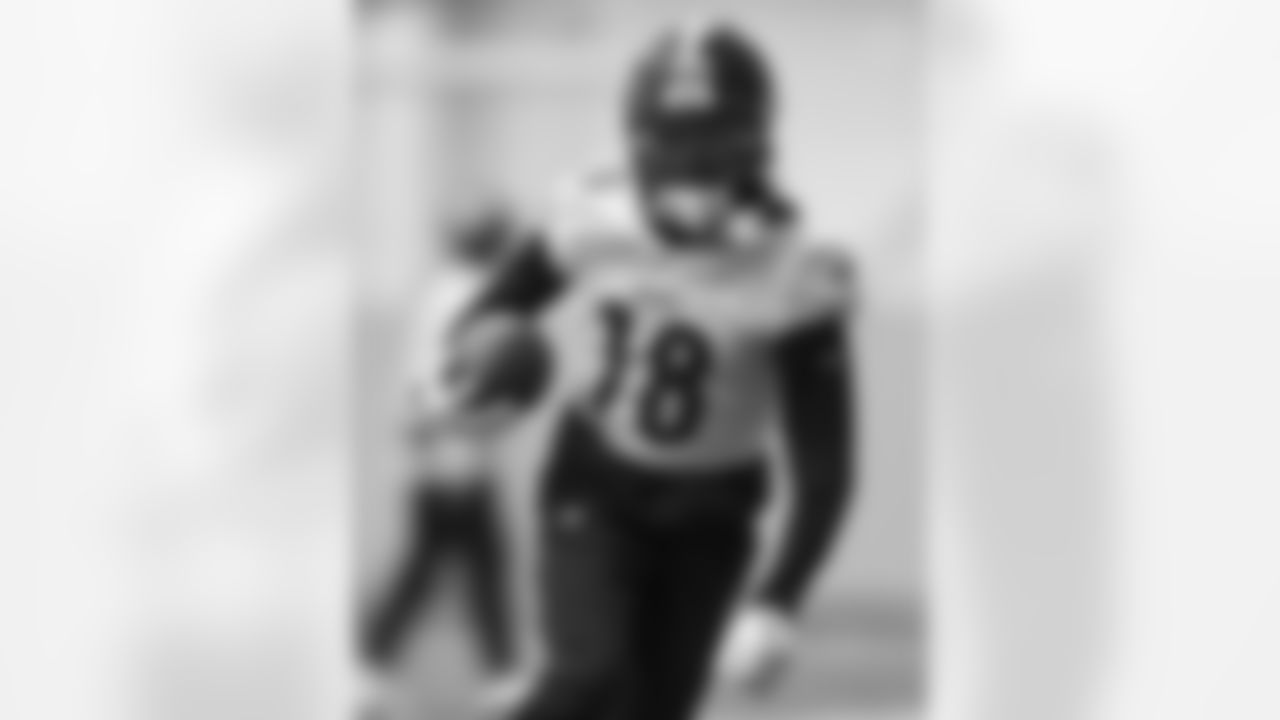 Pittsburgh Steelers wide receiver Diontae Johnson (18) during practice at the UPMC Rooney Sports Complex preparing for a Week 13 matchup against the Arizona Cardinals, Friday, Dec. 1, 2023 in Pittsburgh, PA. (Karl Roser / Pittsburgh Steelers)