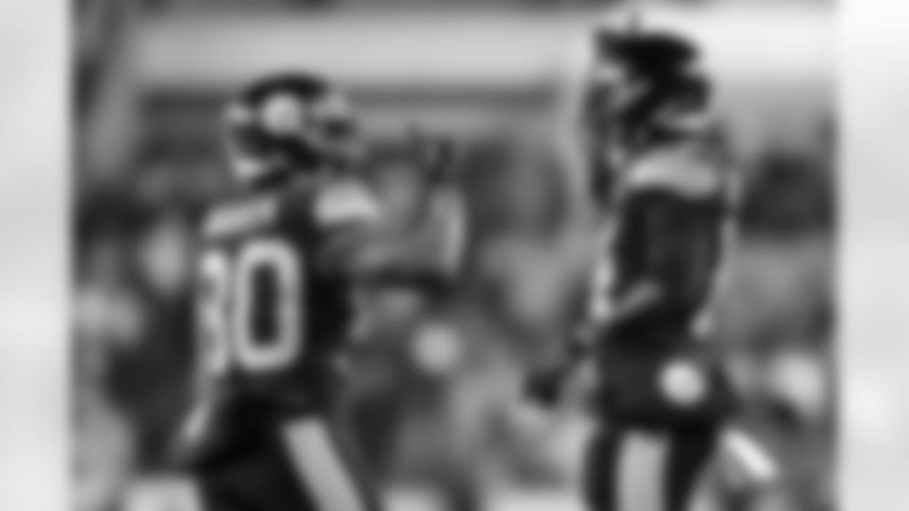 Pittsburgh Steelers running back Jaylen Warren (30) and running back Kenneth Gainwell (14) during a regular season game between the Pittsburgh Steelers and the Miami Dolphins, Monday, Dec. 15, 2025 in Pittsburgh, PA. (Karl Roser / Pittsburgh Steelers)