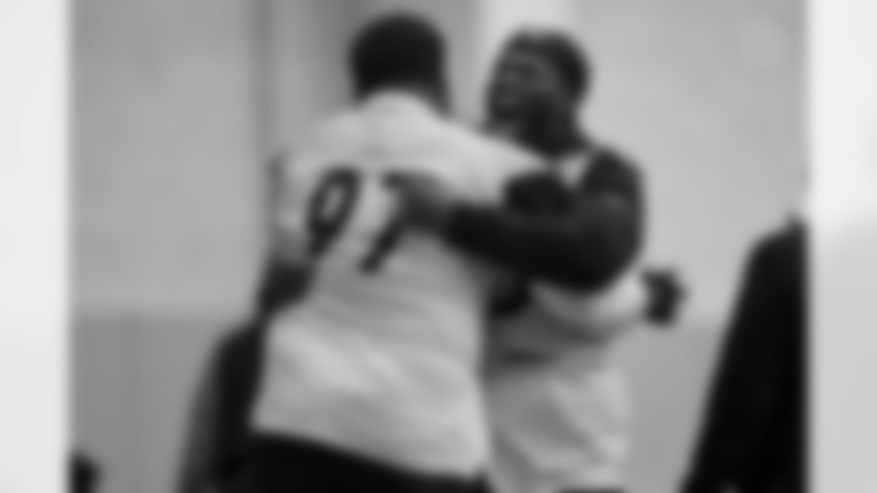 Pittsburgh Steelers defensive tackle Cameron Heyward (97) and Pittsburgh Steelers defensive tackle Keeanu Benton (95) during practice at the UPMC Rooney Sports Complex preparing for a Week 16 matchup against the Detroit Lions, Friday, Dec. 19, 2025 in Pittsburgh, PA. (Alysa Rubin / Pittsburgh Steelers)