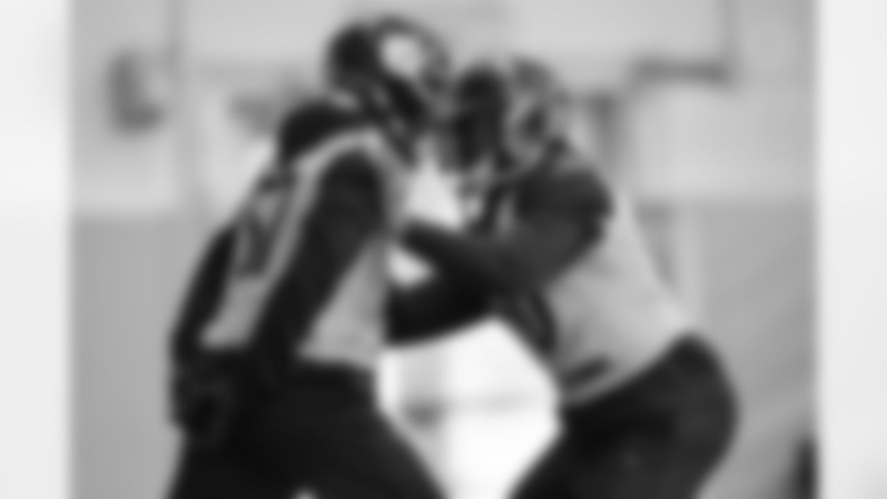 Pittsburgh Steelers linebacker Kana'i Mauga (57) and Pittsburgh Steelers linebacker Malik Harrison (50) during practice at the UPMC Rooney Sports Complex preparing for a Week 14 matchup against the Baltimore Ravens, Thursday, Dec. 4, 2025 in Pittsburgh, PA. (Alysa Rubin / Pittsburgh Steelers)