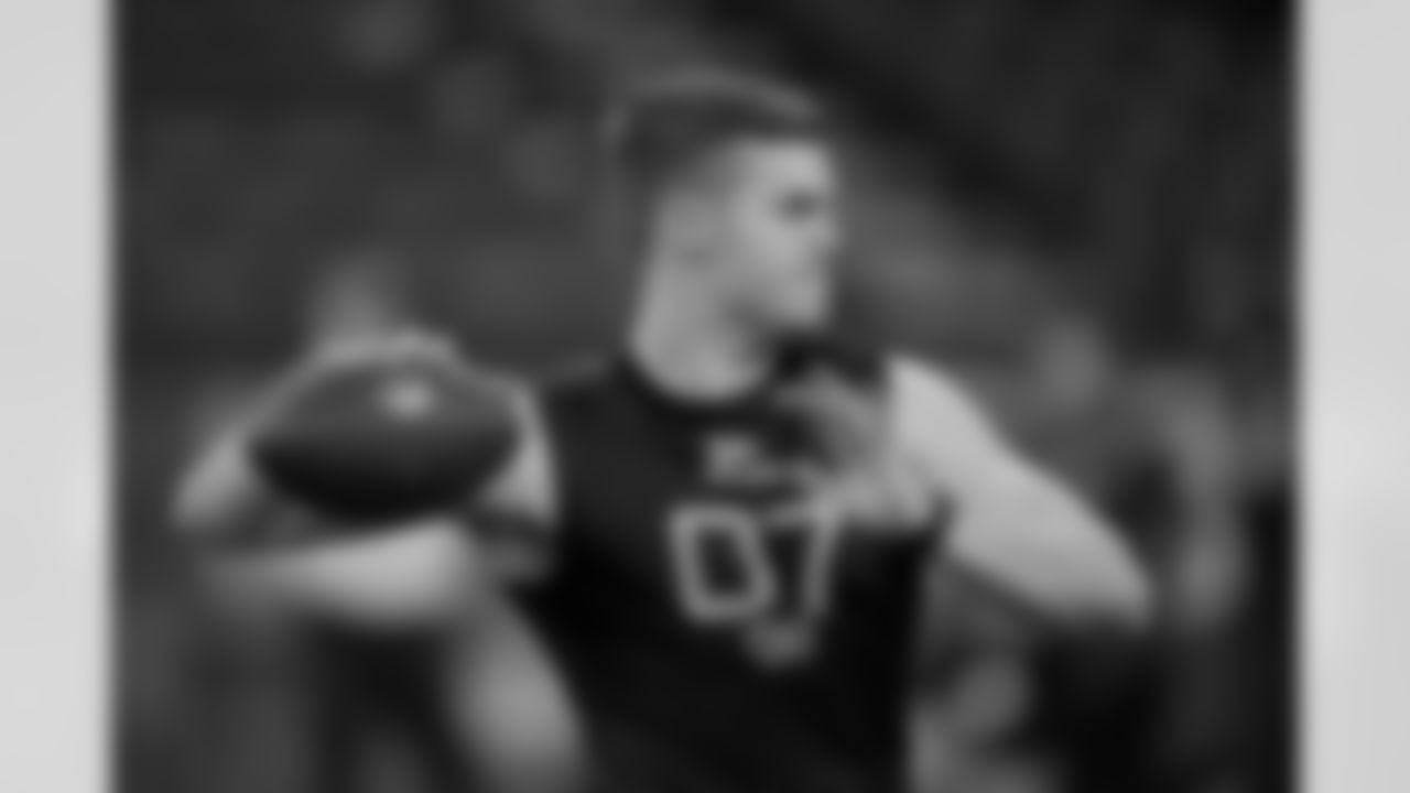 Ohio State quarterback Will Howard runs a drill at the NFL football scouting combine in Indianapolis, Saturday, March 1, 2025. (AP Photo/George Walker IV)