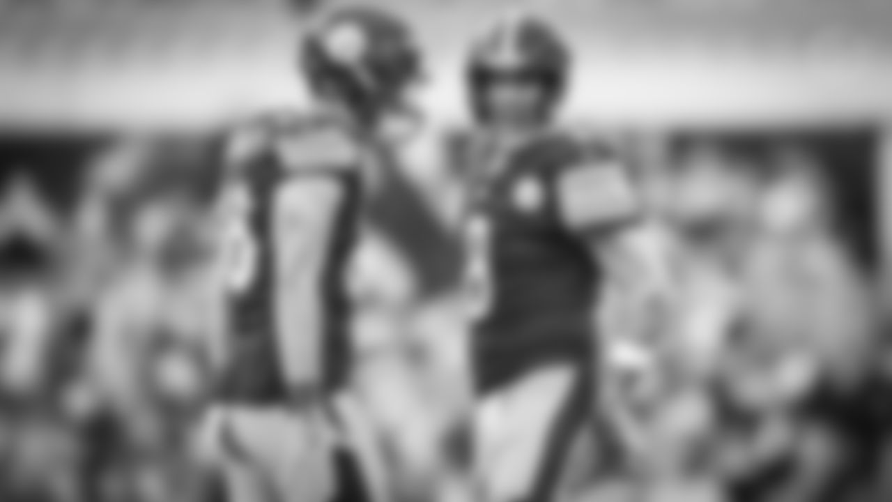 Pittsburgh Steelers quarterback Aaron Rodgers (8) and tight end Pat Freiermuth (88) during a regular season game between the Pittsburgh Steelers and the Cleveland Browns, Sunday, Oct. 12, 2025 in Pittsburgh, PA.  (Alysa Rubin/ Pittsburgh Steelers)