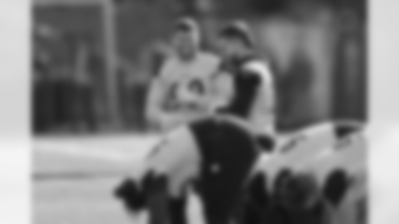 Pittsburgh Steelers linebacker T.J. Watt (90) and Pittsburgh Steelers linebacker Nick Herbig (51) during practice at the UPMC Rooney Sports Complex preparing for a Week 10 matchup against the Los Angeles Chargers, Wednesday, Nov. 5, 2025 in Pittsburgh, PA. (Alysa Rubin / Pittsburgh Steelers)