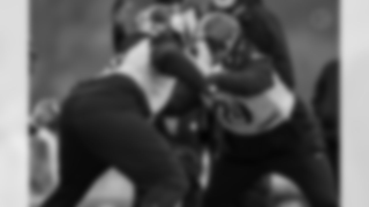 Pittsburgh Steelers defensive tackle Brodric Martin-Rhodes (78) and Pittsburgh Steelers defensive tackle Derrick Harmon (99) during practice at the UPMC Rooney Sports Complex preparing for a Week 11 matchup against the Cincinnati Bengals, Wednesday, Nov. 12, 2025 in Pittsburgh, PA. (Alysa Rubin / Pittsburgh Steelers)