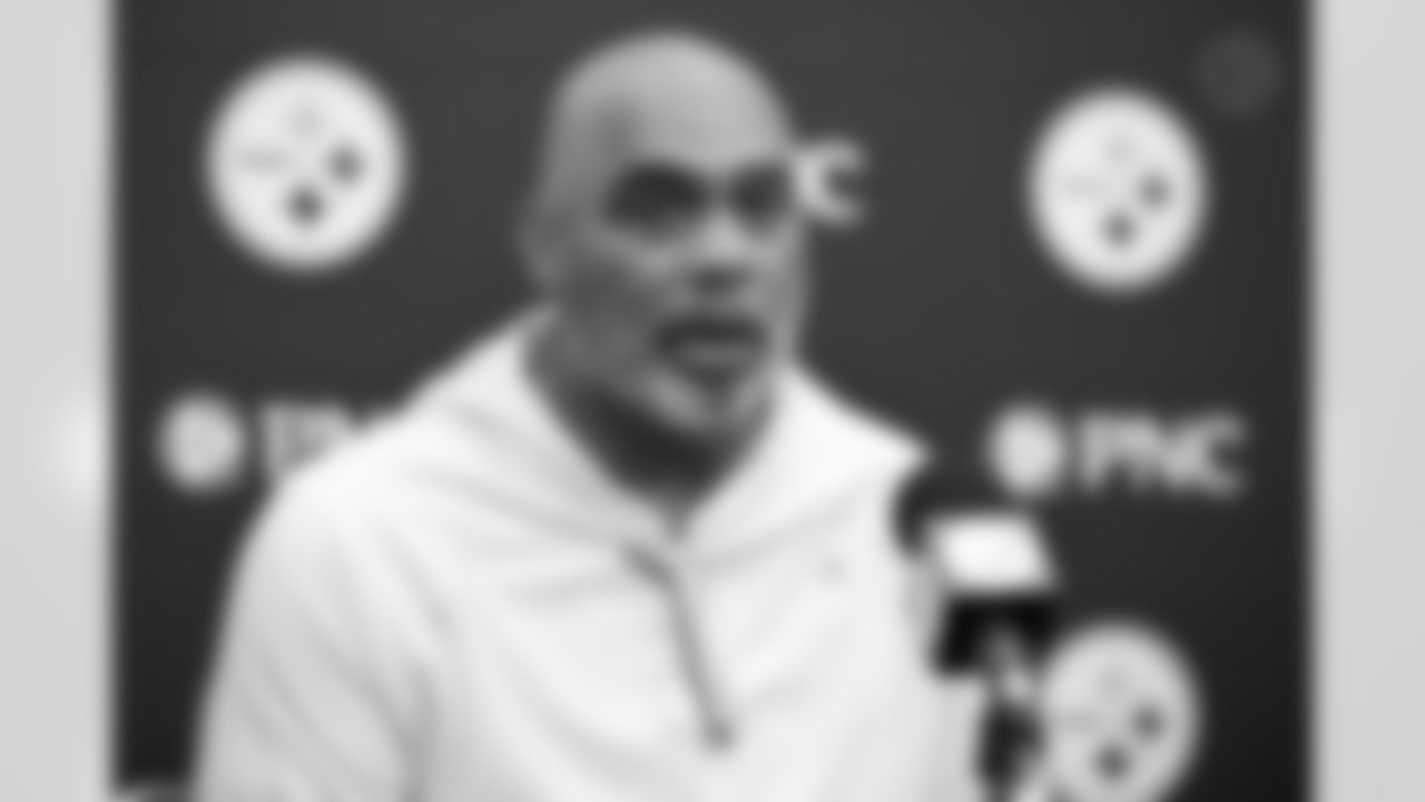 Pittsburgh Steelers defensive coordinator Teryl Austin speaks at a press conference following the fourth-round selection during the NFL Draft at the UPMC Rooney Sports Complex on Saturday, April 26, 2025 in Pittsburgh, PA. (Karl Roser / Pittsburgh Steelers)