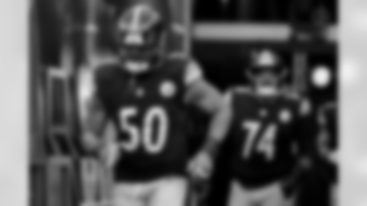 Pittsburgh Steelers linebacker Malik Harrison (50) during a regular season game between the Pittsburgh Steelers and the Buffalo Bills, Sunday, Nov. 30, 2025 in Pittsburgh, PA.  (Karl Roser / Pittsburgh Steelers)