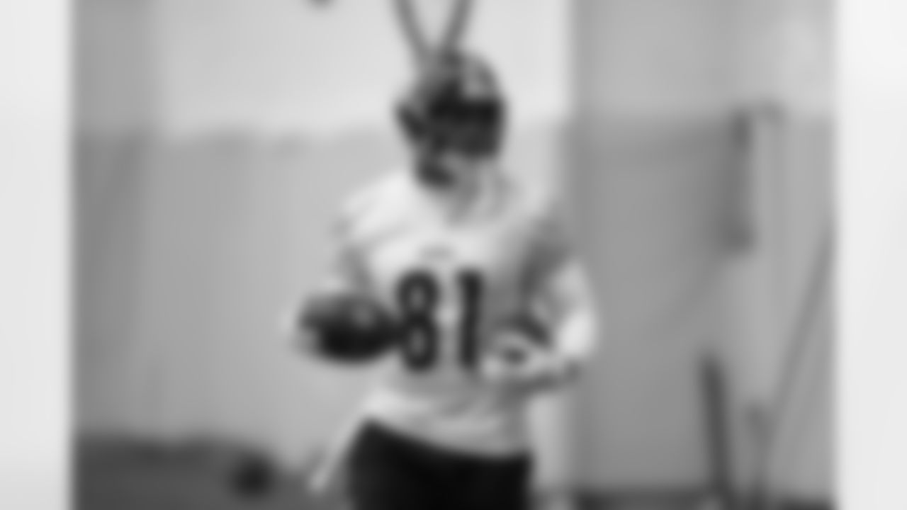 Pittsburgh Steelers tight end Jonnu Smith (81) during practice at the UPMC Rooney Sports Complex preparing for a Week 14 matchup against the Baltimore Ravens, Wednesday, Dec. 3, 2025 in Pittsburgh, PA. (Karl Roser / Pittsburgh Steelers)