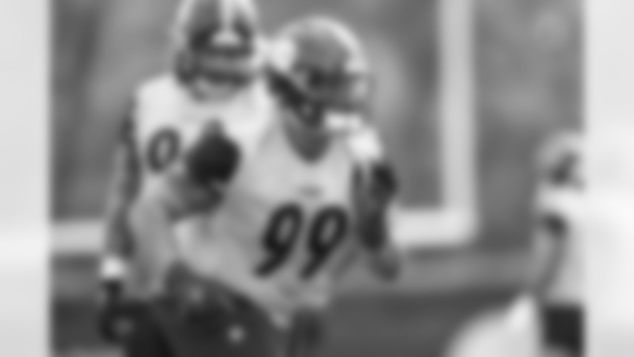 Pittsburgh Steelers defensive tackle Derrick Harmon (99) participates in the Organized Team Activities (OTAs), Tuesday May 27, 2025 at the UPMC Rooney Sports Complex. (Karl Roser / Pittsburgh Steelers)