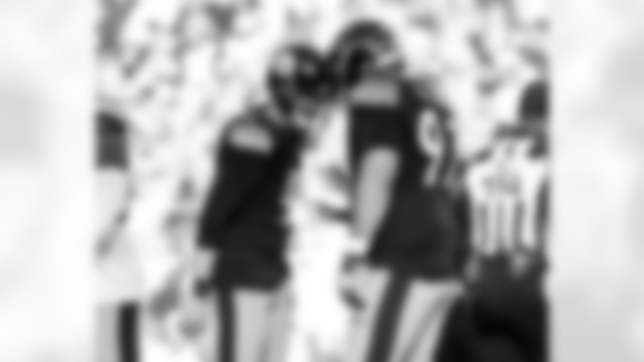 Pittsburgh Steelers kicker Chris Boswell (9) and Pittsburgh Steelers defensive tackle Cameron Heyward (97) during a regular season game between the Pittsburgh Steelers and the Cleveland Browns, Sunday, Dec. 8, 2024 in Pittsburgh, PA. (Karl Roser / Pittsburgh Steelers)