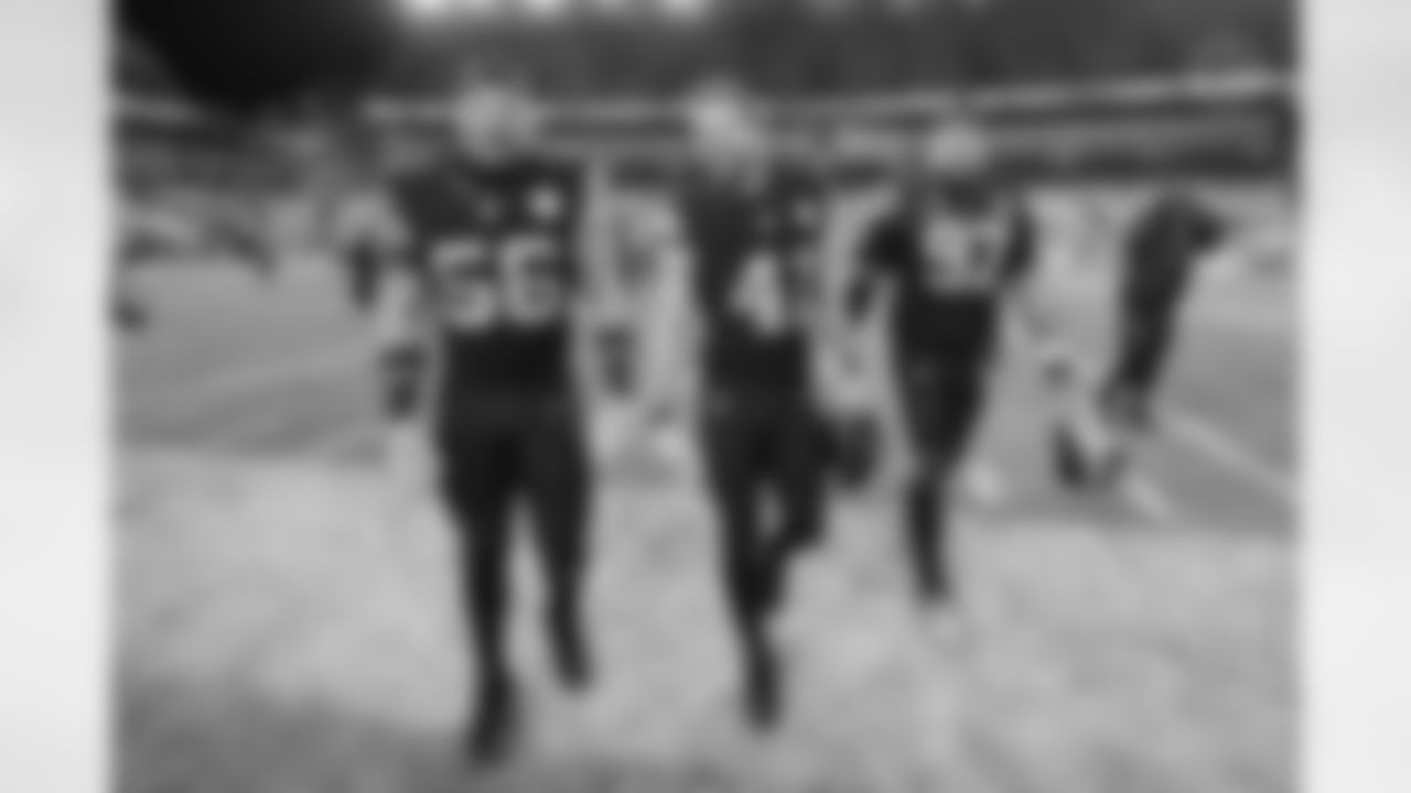 Pittsburgh Steelers linebacker Alex Highsmith (56), linebacker Payton Wilson (41) and defensive tackle Cameron Heyward (97) during a regular season game between the Pittsburgh Steelers and the Miami Dolphins, Monday, Dec. 15, 2025 in Pittsburgh, PA. (Karl Roser / Pittsburgh Steelers)