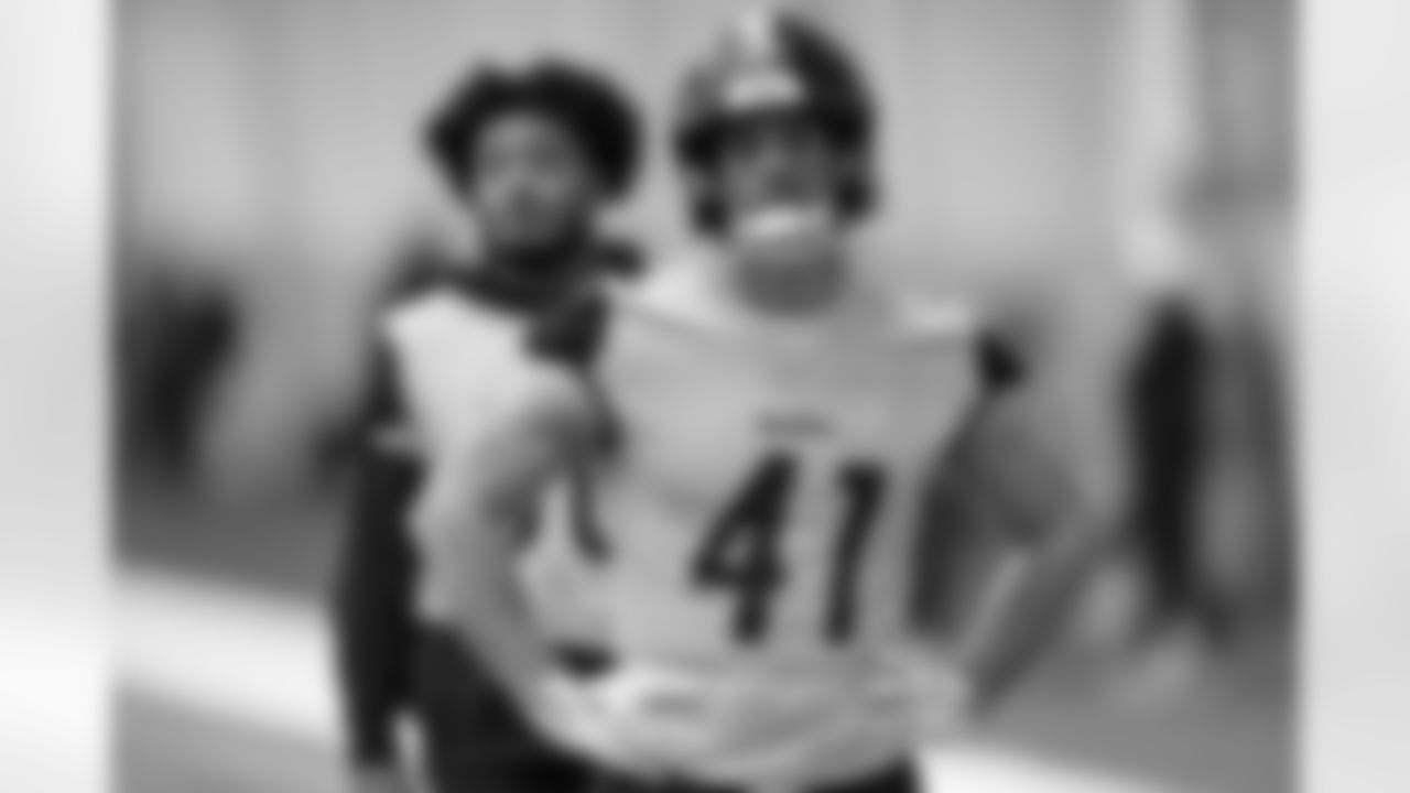 Pittsburgh Steelers linebacker Payton Wilson (41) during practice at the UPMC Rooney Sports Complex preparing for a Week 9 matchup against the Indianapolis Colts, Thursday, Oct. 30, 2025 in Pittsburgh, PA. (Karl Roser / Pittsburgh Steelers)