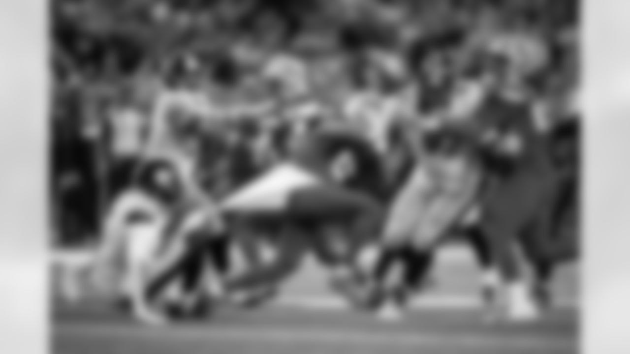 Pittsburgh Steelers cornerback Jalen Ramsey (5) tackles his opponent during a regular season game between the Pittsburgh Steelers and the Detroit Lions, Sunday, Dec. 21, 2025 in Detroit, MI. The Steelers defeated the Lions 29-24. (Karl Roser / Pittsburgh Steelers)
