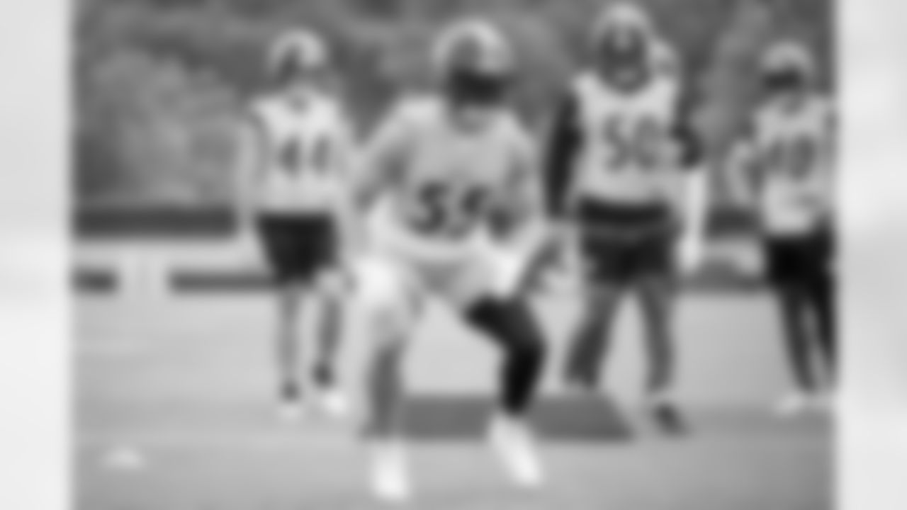 Pittsburgh Steelers linebacker Cole Holcomb (55) participates in the Organized Team Activities (OTAs), Tuesday May 27, 2025 at the UPMC Rooney Sports Complex. (Karl Roser / Pittsburgh Steelers)