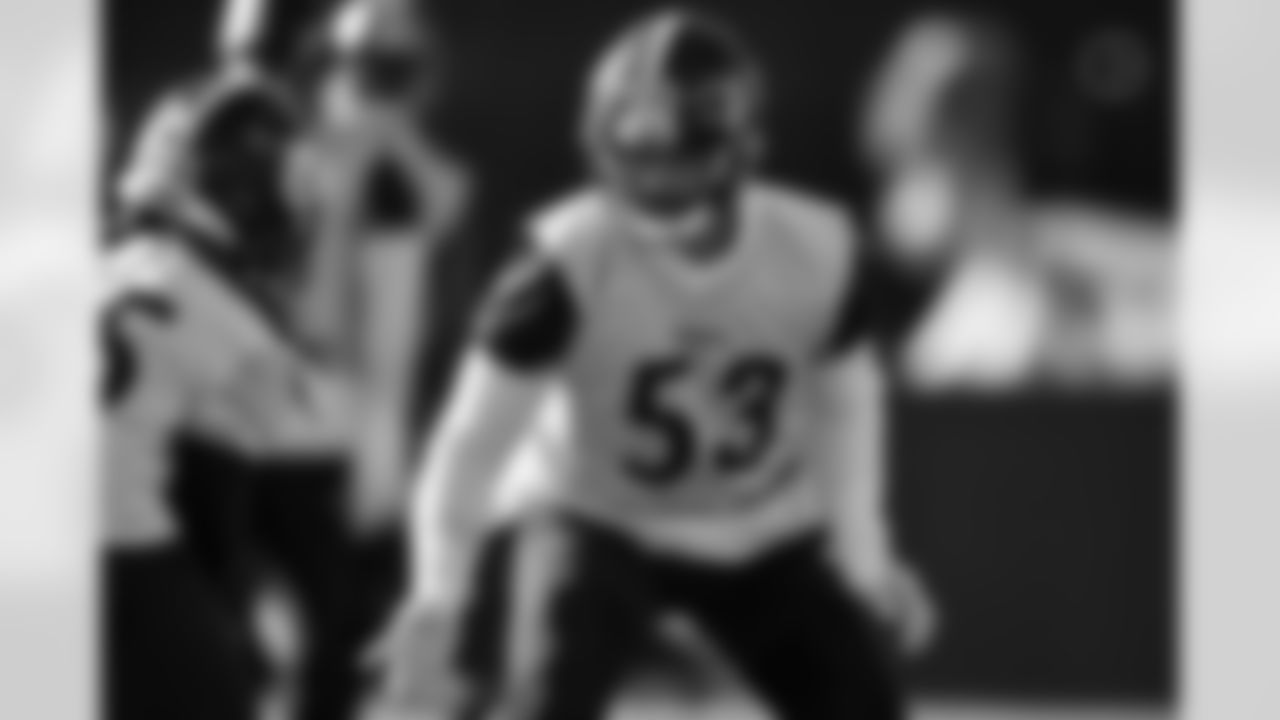 Pittsburgh Steelers linebacker Eku Leota (53) during practice at the UPMC Rooney Sports Complex preparing for a Week 10 matchup against the Washington Commanders, Friday, Nov. 8, 2024 in Pittsburgh, PA. (Alysa Rubin / Pittsburgh Steelers)