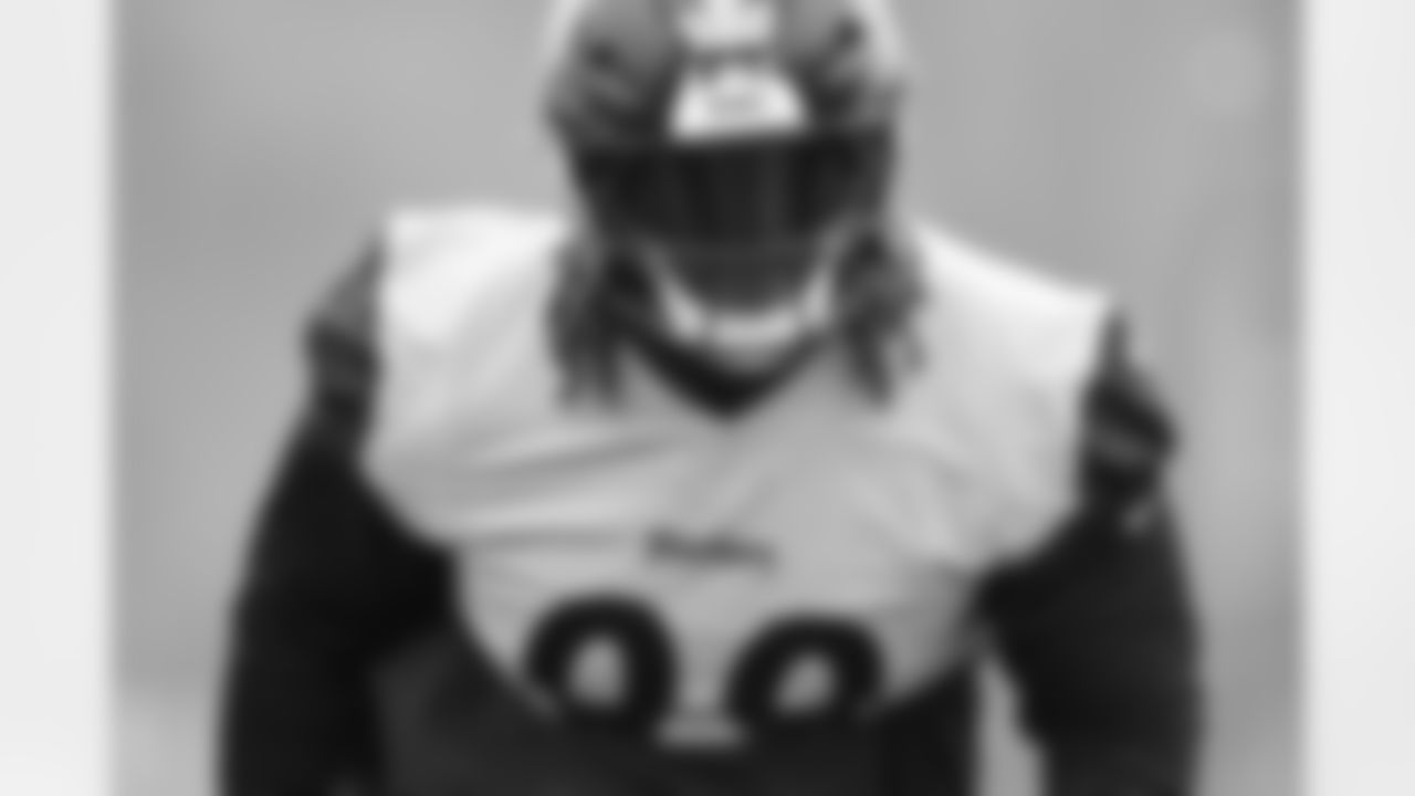Pittsburgh Steelers defensive tackle Larry Ogunjobi (99) during practice at the UPMC Rooney Sports Complex preparing for a Week 11 matchup against the Baltimore Ravens, Friday, Nov. 15, 2024 in Pittsburgh, PA. (Alysa Rubin / Pittsburgh Steelers)
