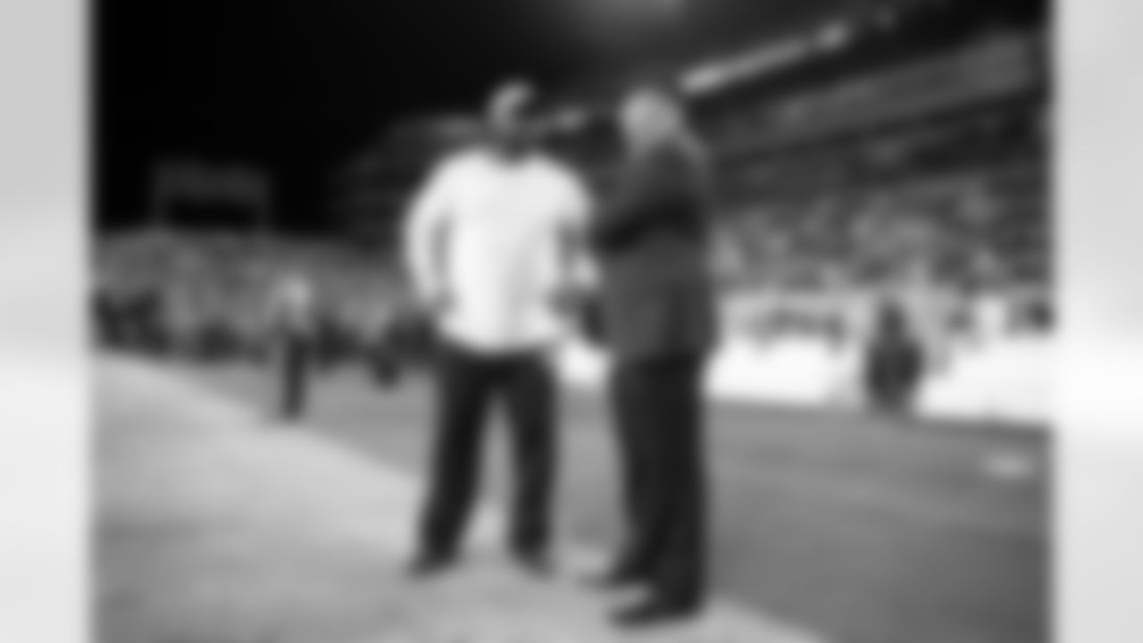 Pittsburgh Steelers head coach Mike Tomlin and Pittsburgh Steelers general manager Omar Khan during a regular season game between the Pittsburgh Steelers and the New York Jets, Sunday, Oct. 20, 2024 in Pittsburgh, PA. The Steelers defeated the Jets 37-15. (Karl Roser / Pittsburgh Steelers)