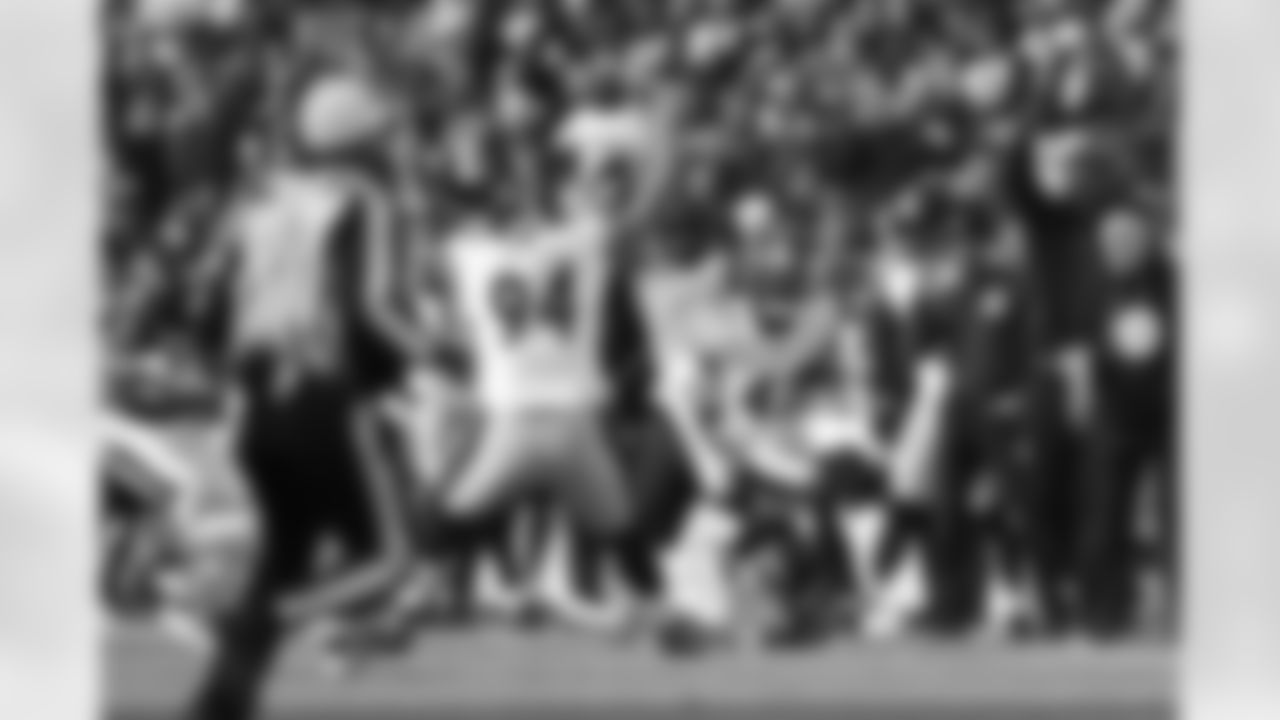 Pittsburgh Steelers defensive end Yahya Black (94) and Pittsburgh Steelers cornerback James Pierre (42) during a regular season game between the Pittsburgh Steelers and the Baltimore Ravens, Sunday, Dec. 7, 2025 in Baltimore, MD. (Karl Roser / Pittsburgh Steelers)