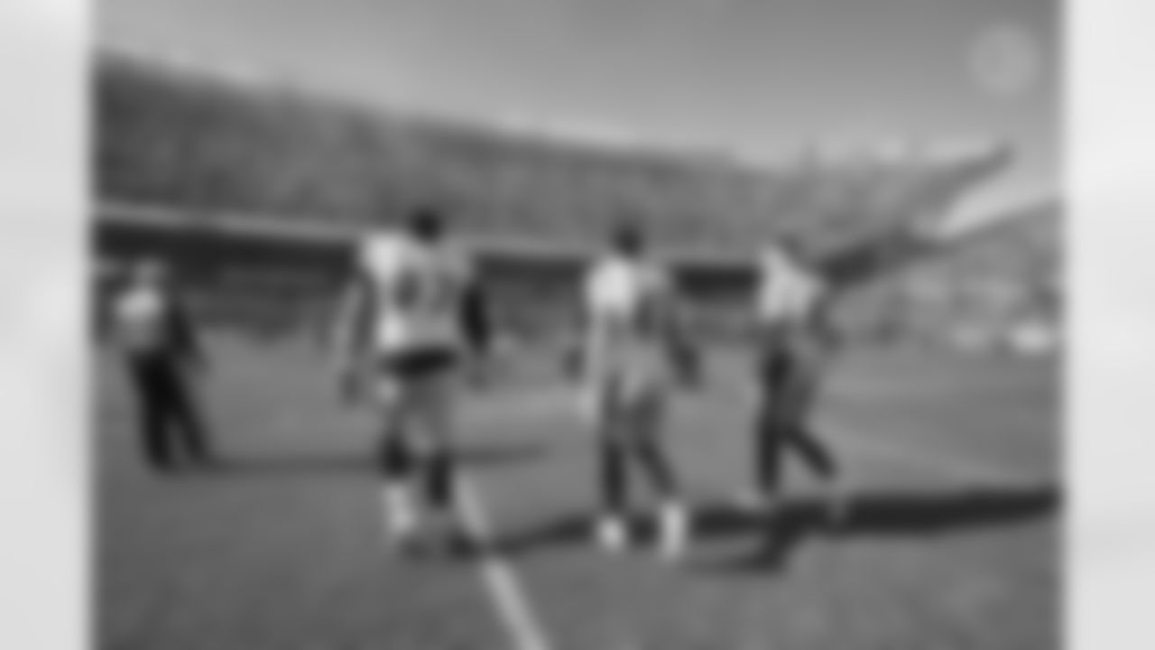 Pittsburgh Steelers defensive tackle Cameron Heyward (97), Pittsburgh Steelers linebacker Payton Wilson (41) and Pittsburgh Steelers linebacker T.J. Watt (90) during a regular season game between the Pittsburgh Steelers and the Chicago Bears, Sunday, Nov. 23, 2025 in Chicago, IL. (Karl Roser / Pittsburgh Steelers)