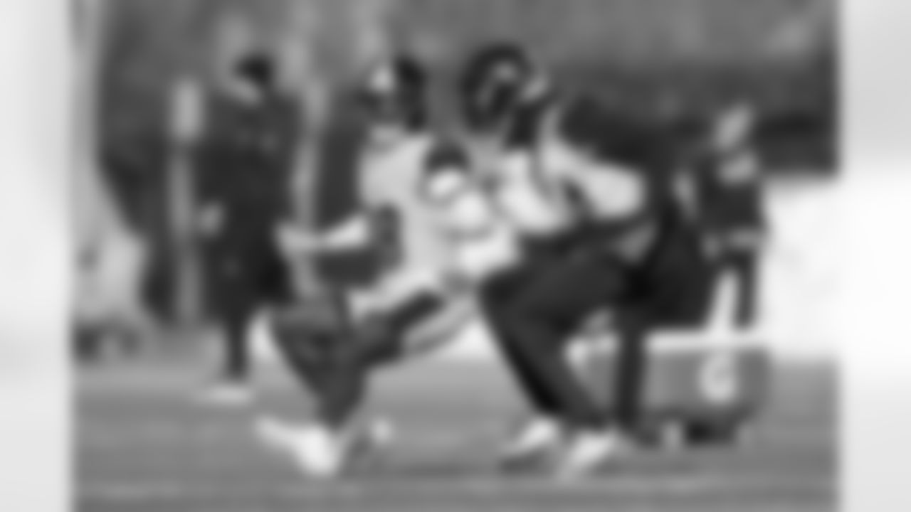 Pittsburgh Steelers defensive back D'Shawn Jamison (38) and Pittsburgh Steelers cornerback Joey Porter Jr. (24) during practice at the UPMC Rooney Sports Complex preparing for a Week 16 matchup against the Detroit Lions, Thursday, Dec. 18, 2025 in Pittsburgh, PA. (Alysa Rubin / Pittsburgh Steelers)