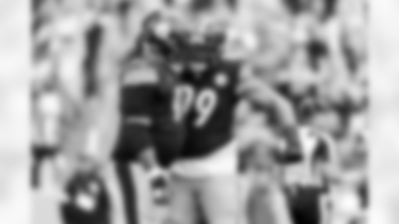 Pittsburgh Steelers defensive tackle Cameron Heyward (97) and defensive tackle Derrick Harmon (99) during a regular season game between the Pittsburgh Steelers and the Indianapolis Colts, Sunday, Nov. 2, 2025 in Pittsburgh, PA. (Karl Roser / Pittsburgh Steelers)