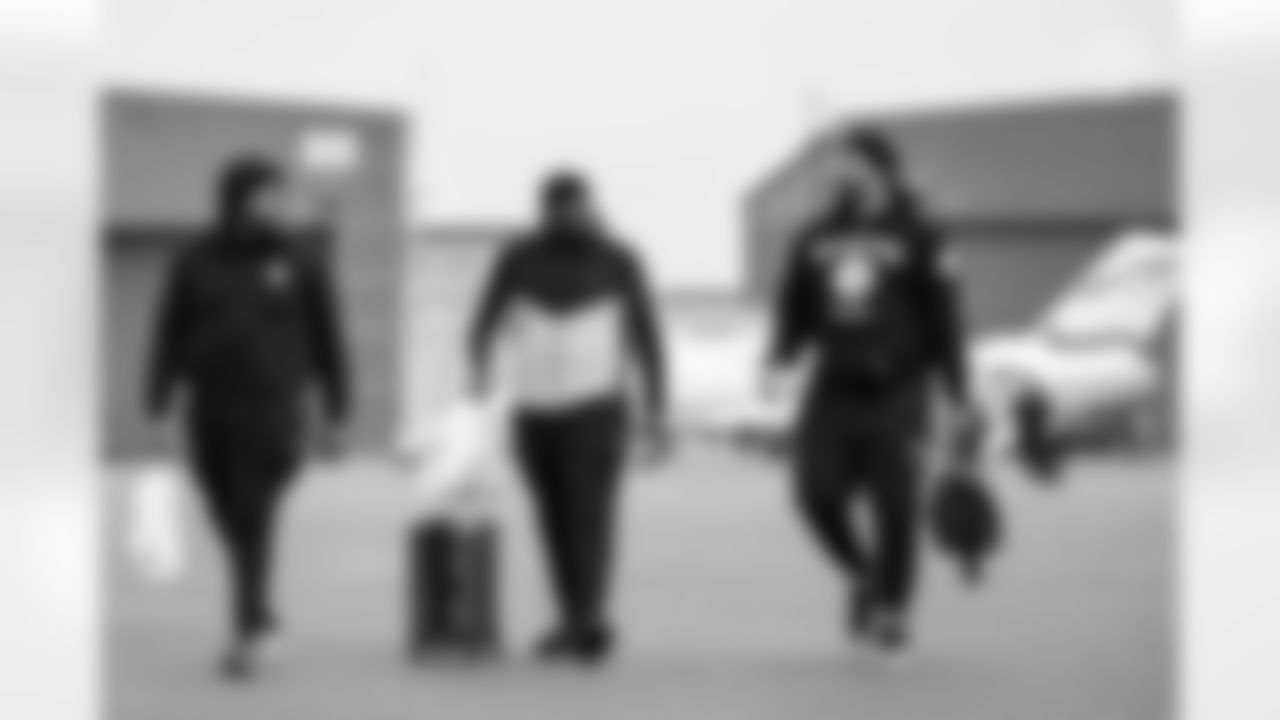 Pittsburgh Steelers defensive tackle Derrick Harmon (99) Pittsburgh Steelers defensive end Yahya Black (94) and Pittsburgh Steelers defensive tackle Brodric Martin-Rhodes (78) travels to Los Angeles on Saturday, Nov. 8, 2025 for the Week 10 regular season matchup against the Los Angeles Chargers. (Alysa Rubin / Pittsburgh Steelers)