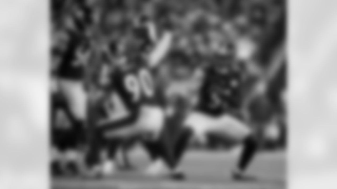 Pittsburgh Steelers linebacker Nick Herbig (51) and Pittsburgh Steelers linebacker T.J. Watt (90) during a regular season game between the Pittsburgh Steelers and the Baltimore Ravens, Sunday, Jan. 4, 2026 in Pittsburgh, PA. The Steelers defeated the Ravens 26-24. (Karl Roser / Pittsburgh Steelers)