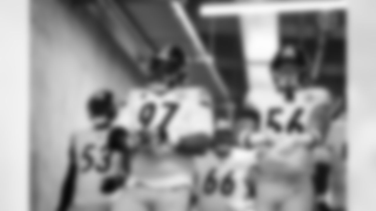 Pittsburgh Steelers defensive tackle Cameron Heyward (97) and Pittsburgh Steelers linebacker Alex Highsmith (56) during a regular season game between the Pittsburgh Steelers and the Detroit Lions, Sunday, Dec. 21, 2025 in Detroit, MI. (Jared Wickerham / Pittsburgh Steelers)