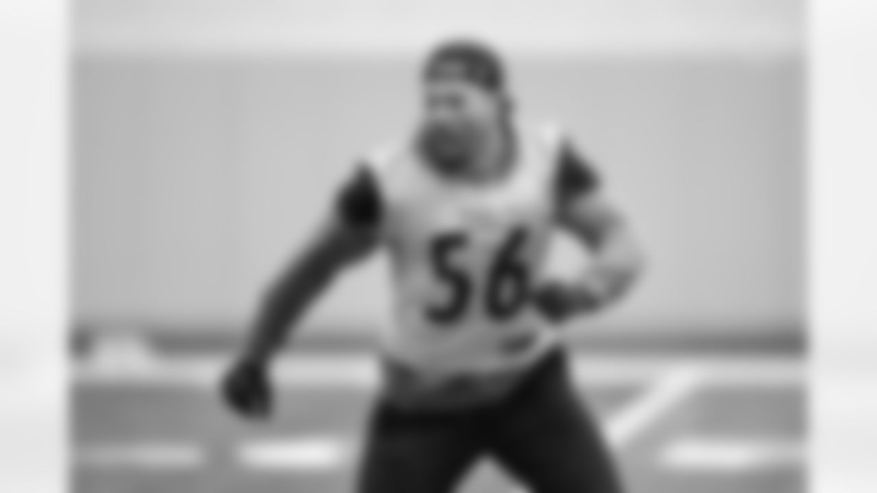 Pittsburgh Steelers linebacker Alex Highsmith (56) during practice at the UPMC Rooney Sports Complex preparing for a Week 16 matchup against the Detroit Lions, Wednesday, Dec. 31, 2025 in Pittsburgh, PA. (Karl Roser / Pittsburgh Steelers)