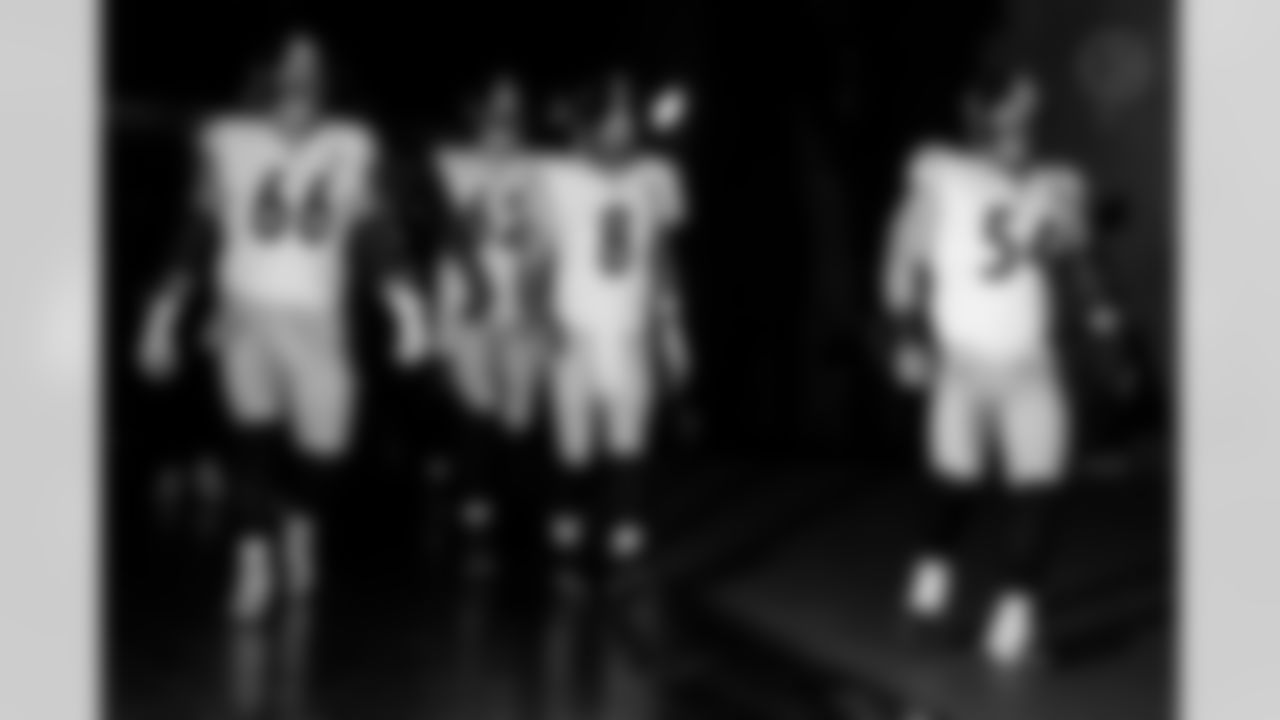 Pittsburgh Steelers guard Mason McCormick (66), Pittsburgh Steelers center Ryan McCollum (62), Pittsburgh Steelers quarterback Aaron Rodgers (8) and Pittsburgh Steelers center Zach Frazier (54) take the field for warmups prior to a regular season game against the Detroit Lions, Sunday, Dec. 21, 2025 in Detroit, MI. The Steelers defeated the Lions 29-24. (Alysa Rubin / Pittsburgh Steelers)