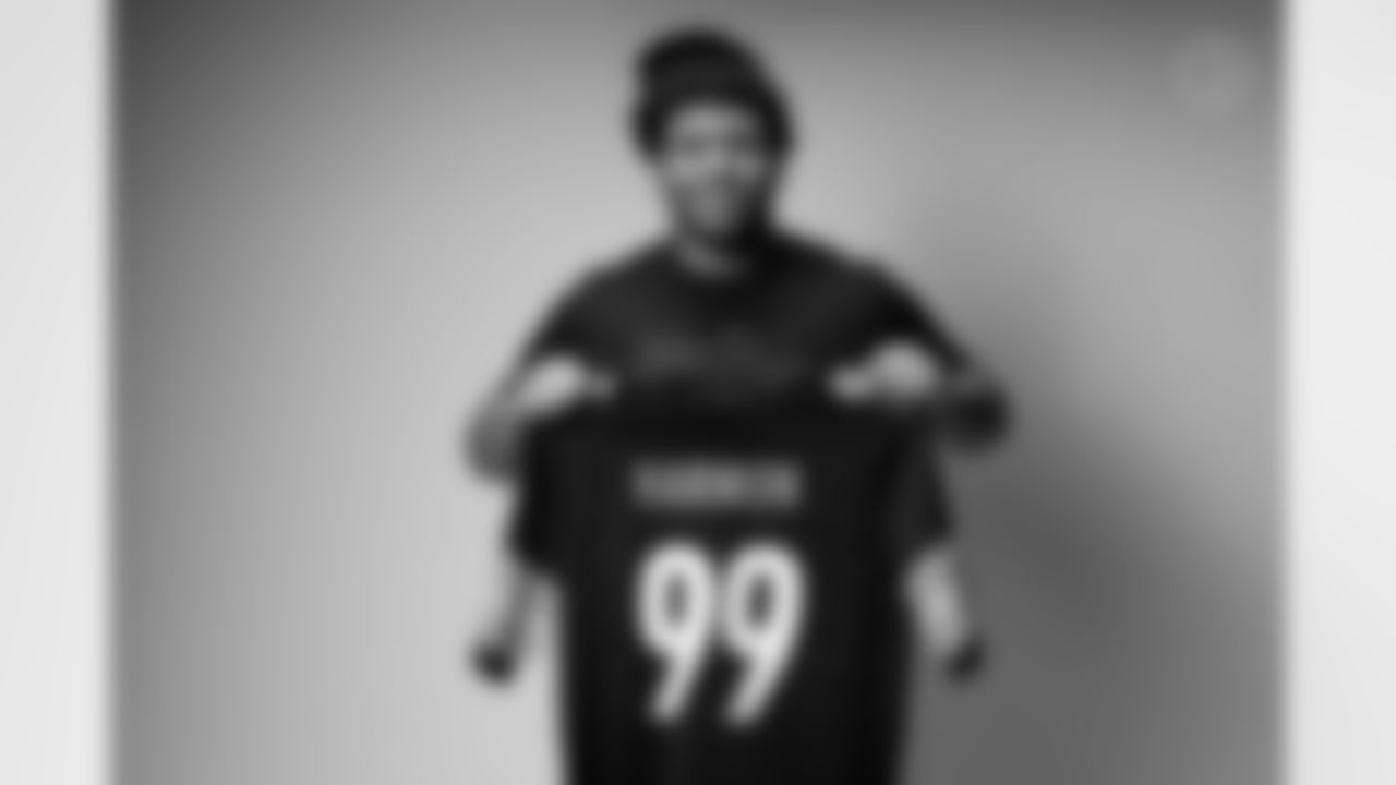 Pittsburgh Steelers first-round pick Derrick Harmon poses for a photo following the 2025 NFL Draft on Tuesday, May 13, 2025 in Pittsburgh, PA. (Karl Roser / Pittsburgh Steelers)