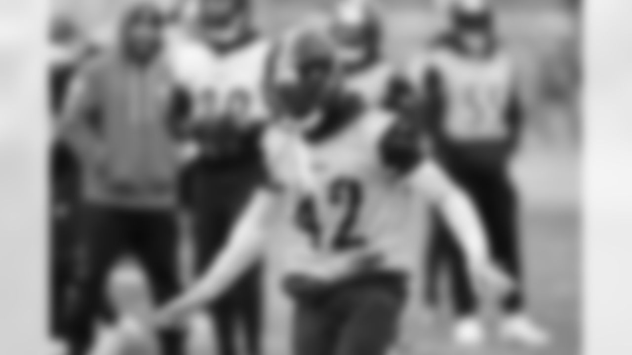 Pittsburgh Steelers cornerback James Pierre (42) during practice at Acrisure Stadium preparing for a Week 18 matchup against the Baltimore Ravens, Friday, Jan. 2, 2026 in Pittsburgh, PA. (Karl Roser / Pittsburgh Steelers)