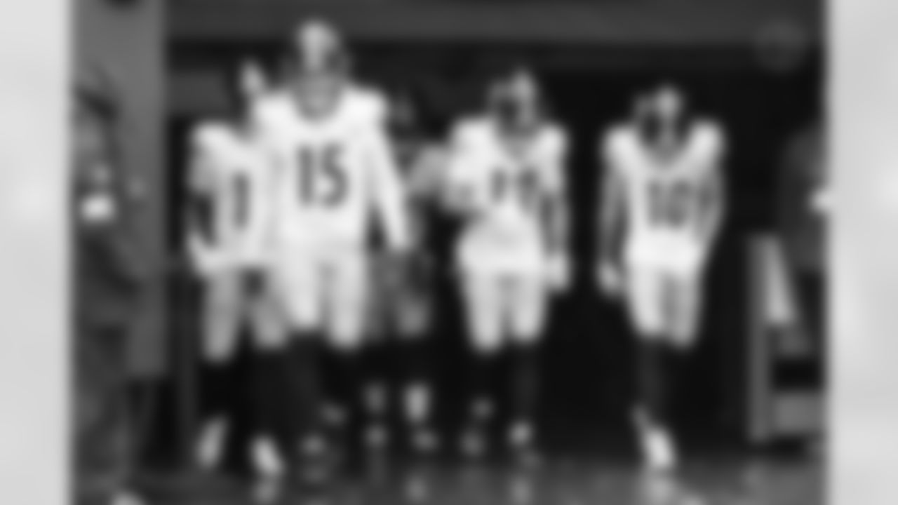 Pittsburgh Steelers wide receiver Ben Skowronek (15), Pittsburgh Steelers wide receiver Scotty Miller (13) and Pittsburgh Steelers wide receiver Roman Wilson (10) during a regular season game between the Pittsburgh Steelers and the Cleveland Browns, Sunday, Dec. 28, 2025 in Cleveland, OH. (Karl Roser / Pittsburgh Steelers)